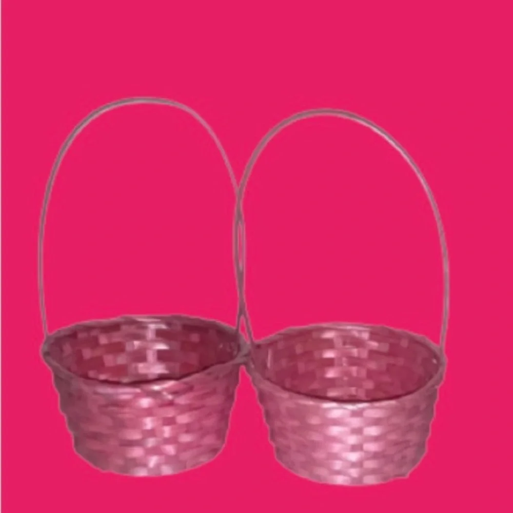 2pc small pink deep wicker baskets with handles - Picture 1 of 2